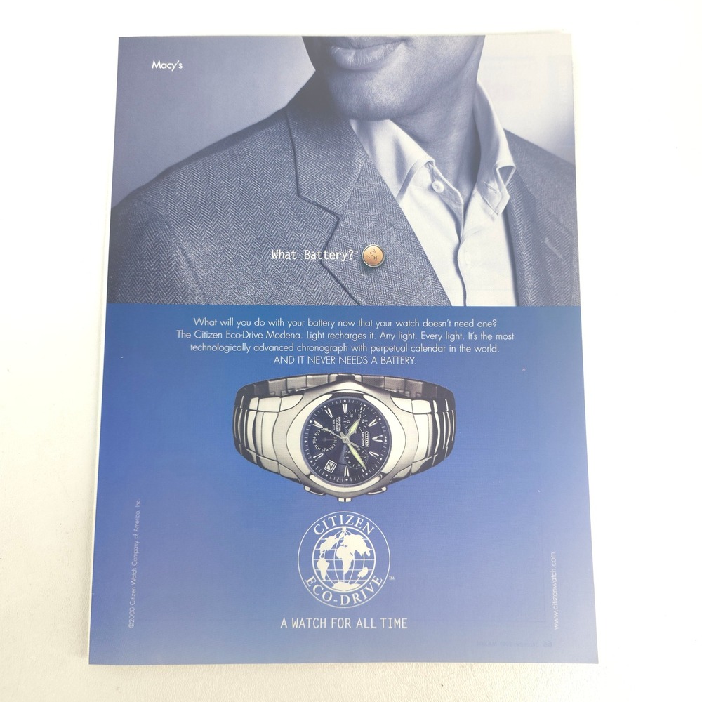 Citizen Eco-Drive Modena Watch Print Ad Y2K 2000 Chronograph Collector Wall Art